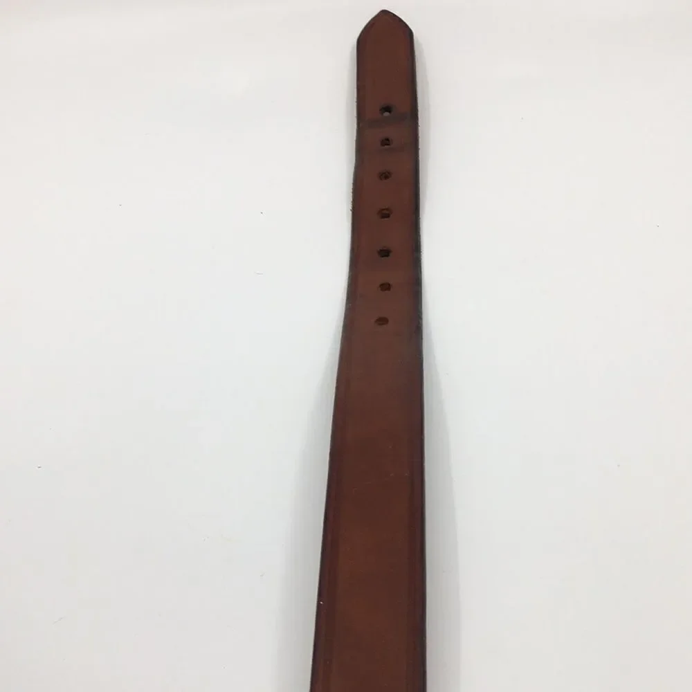 Vintage Cabelas cowhide leather belt brass grommets silver tone buckle Sz 32
